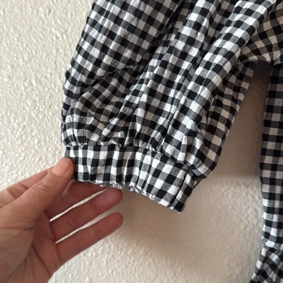 NWT TOPSHOP Gingham Plaid Black/White Puff Sleeve Tulip Wrap Dress - Picture 7 of 7